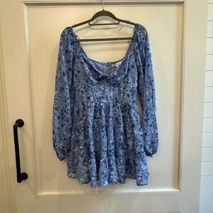 Francesca's Collections Sky Blue Floral Mini Dress